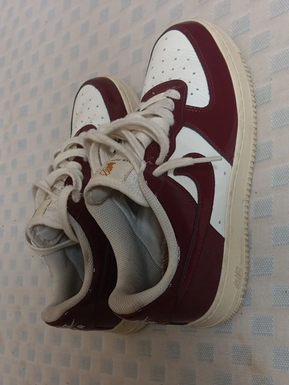 Nike  Air Force 1 Women’s White and Burgundy Leather Sneakers